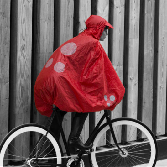 FULAP - Cape de pluie vélo adulte - Rouge motifs Bleus