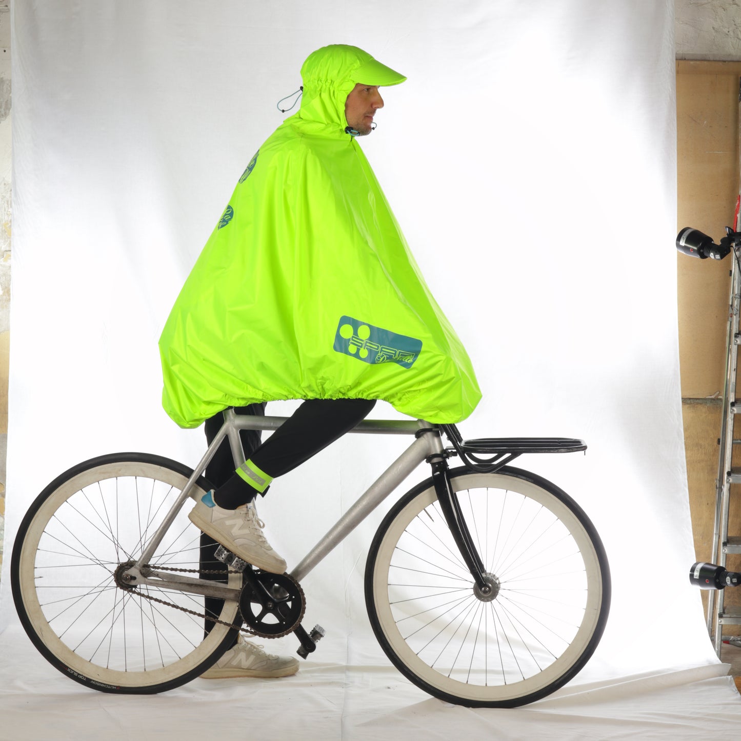 FULAP - Cape de pluie vélo adulte - Jaune Fluo motifs Bleu