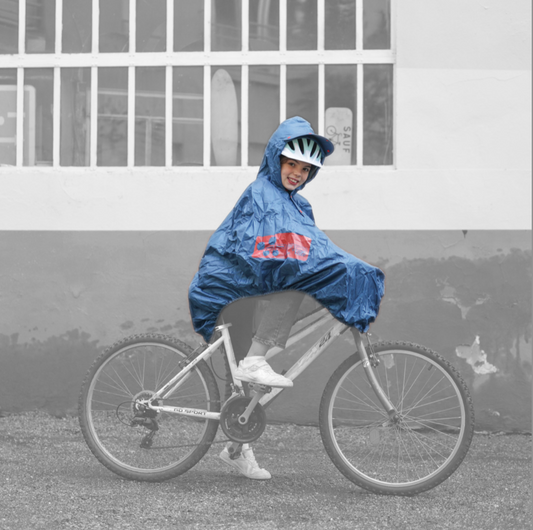 FULAP Junior - Cape de pluie vélo enfant Bleu Pétrol / rouge