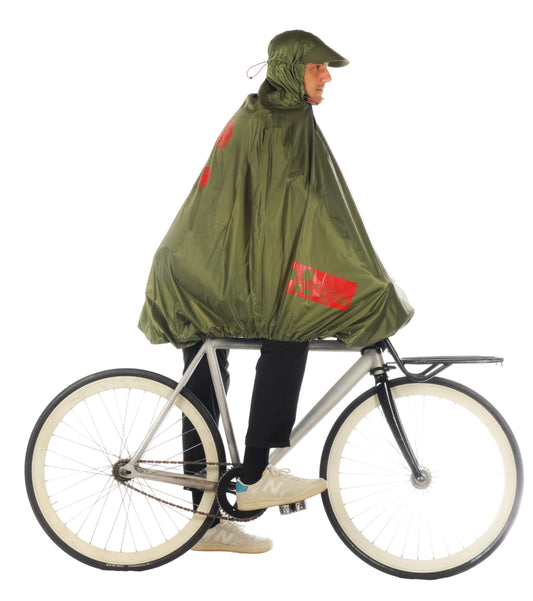 FULAP - Cape de pluie vélo adulte - Vert Olive motifs rouges
