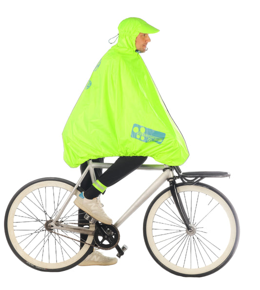 FULAP - Cape de pluie vélo adulte - Jaune Fluo motifs Bleu