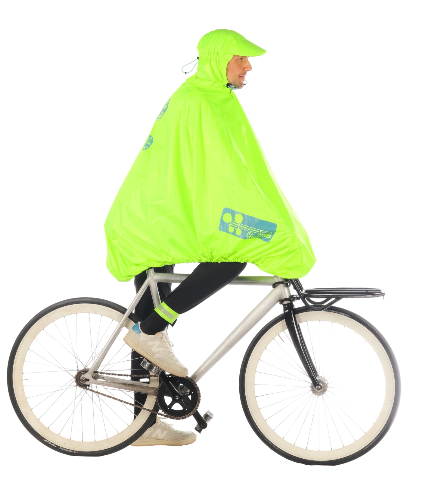 FULAP - Cape de pluie vélo adulte - Jaune Fluo motifs Bleu